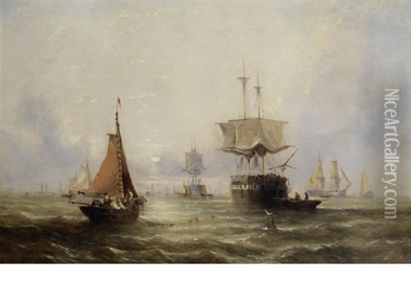 Hauling The Nets Oil Painting - William Callcott Knell