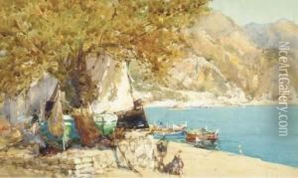 The Boat Ashore, Villefranche Oil Painting - George Charles Haite
