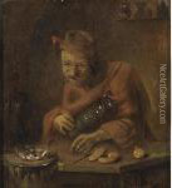 A Man Drinking And Eating Herring Oil Painting - Abraham Diepraam
