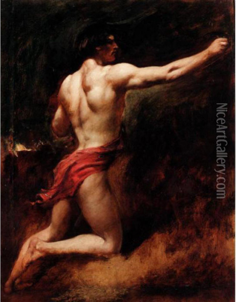 A Male Athlete Oil Painting - William Etty