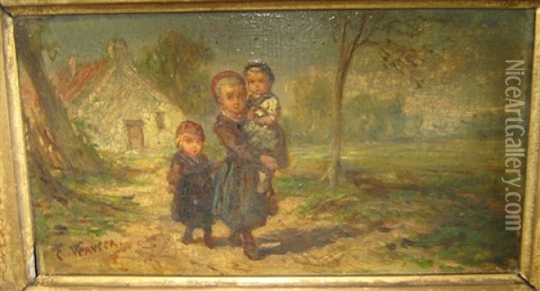 Mere Et Ses Deux Enfants Oil Painting - Elchanon Verveer