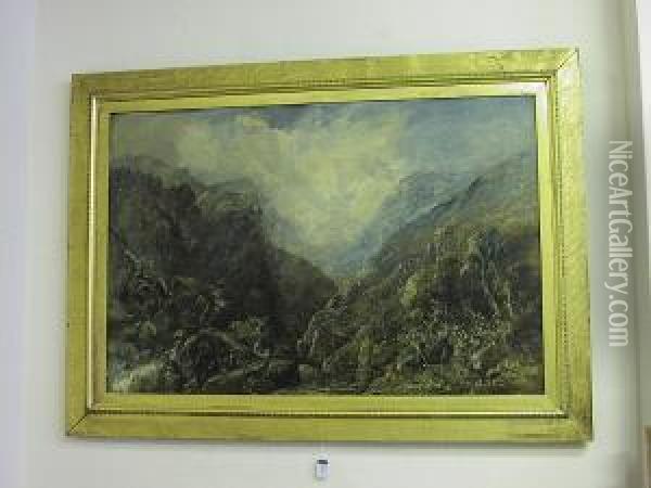 River Gorge In A Mountainous Landscape, Signed And Dated 1881 Oil Painting - John Swinton Spooner