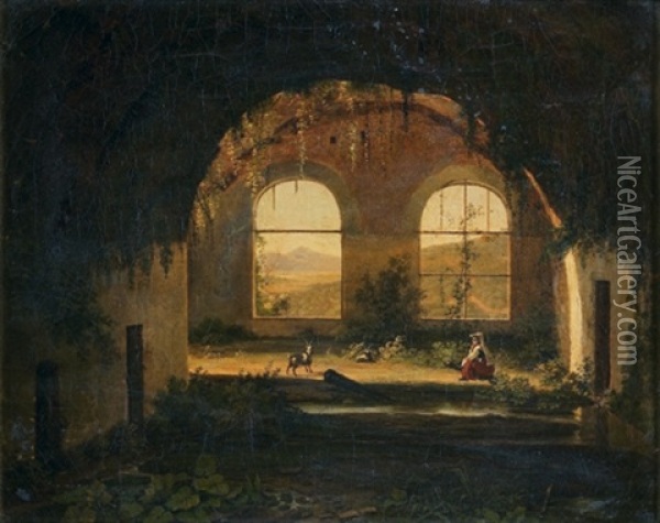 Jeune Napolitaine Dans Des Ruines Romanes Oil Painting - Noel-Thomas-Joseph Clerian