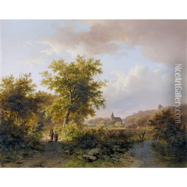 Waldrand Am Niederrhein Mit Bauernpaar Oil Painting - Johann Bernard Klombeck
