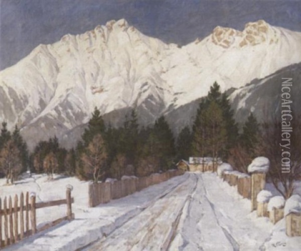 Verschneites Tiroler Alpental Oil Painting - Robert Franz Curry