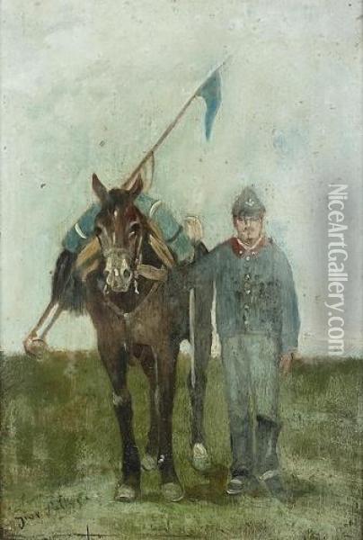 Kavallerist Mit Pferd Auf Einer Wiese. Oil Painting - Giovanni Fattori