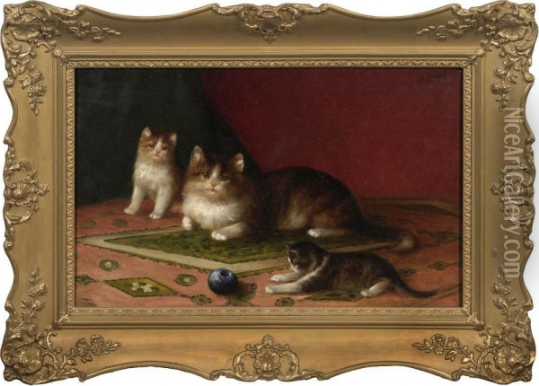 Katzenfamilie Oil Painting - Josef Heimerl