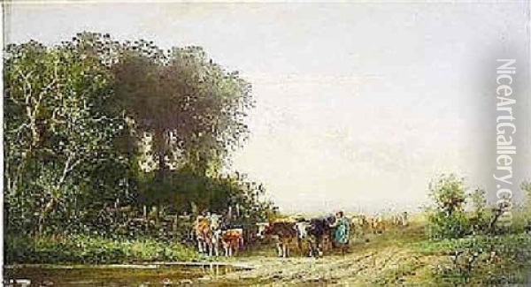 Viehtrieb Am Niederrhein Oil Painting - Eduard Schonfeld