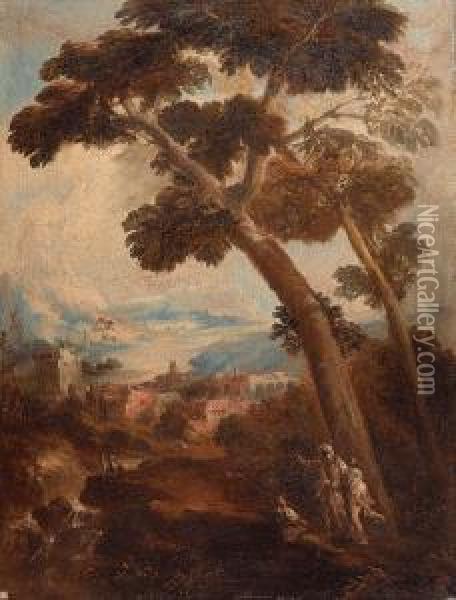 Paesaggio Con Alberi E Soldati Oil Painting - Antonio Maria Marini