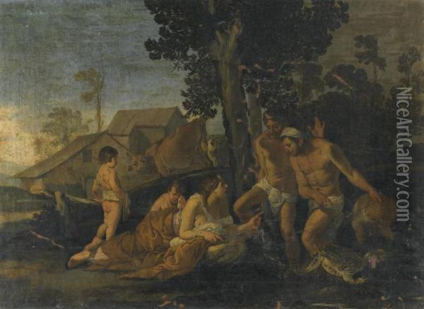 Leto Turns The Peasants Into Frogs Oil Painting - Giulio Carpione