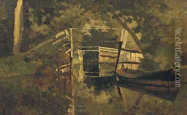 A bridge in Giethoorn Oil Painting - Willem Bastiaan Tholen