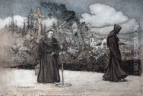 Padre Alonzo watched him out of sight, illustration from Good Night by Eleanor Gates, 1907 Oil Painting - Arthur Rackham