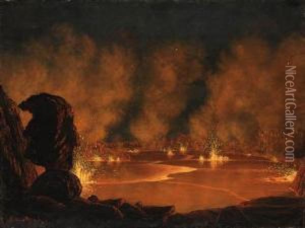 Volcanic Eruption At Mauna Loa Oil Painting - Enoch Wood Perry