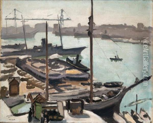 Marseille, Le Port Et Le Pont Transbordeur Oil Painting - Albert Marquet