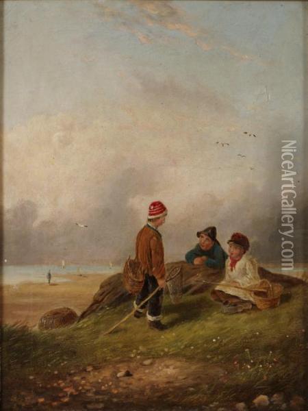 Fiskarpojkar Oil Painting - Snr William Shayer