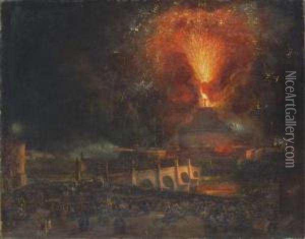 Fireworks Over Castel Sant'angelo, Rome Oil Painting - Ippolito Caffi