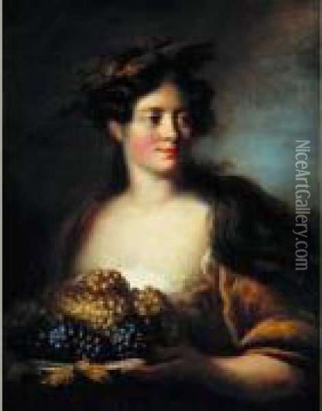 Portrait De Jeune Femme Tenant Une Corbeille De Raisin : Allegorie De L'automne Oil Painting - Pierre Nicolas Legrand
