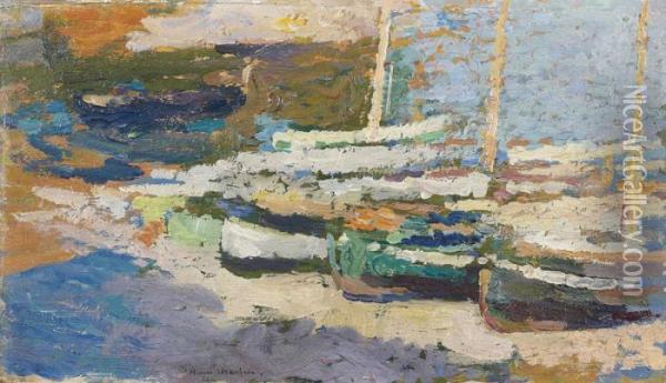 Barques Sur La Greve A Colioure Oil Painting - Henri Martin