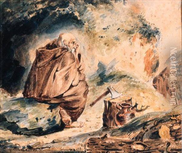 Deux Hermites Devant Une Grotte Oil Painting - Eugene Delacroix