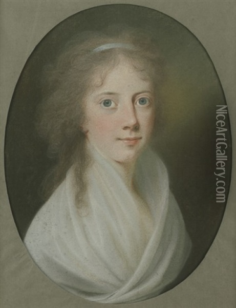 Portrat Einer Jungen Frau (sophie Hesevig Agathe Gyldenstierne Sehested, Geb. Kaas) Oil Painting - Jens Juel