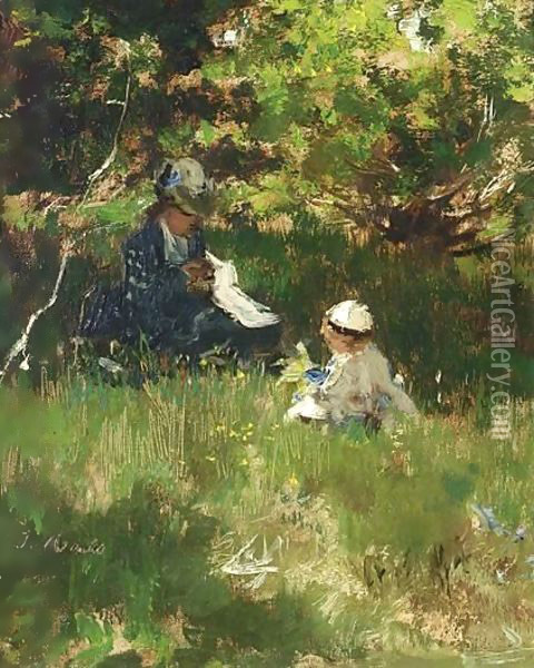 A Mother And Child In A Garden Oil Painting - Jacob Henricus Maris