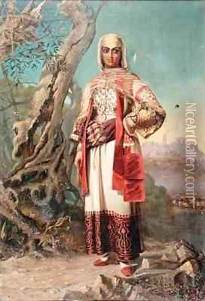 Greek Girl in Regional Costume Oil Painting - Cleonice Gennadios