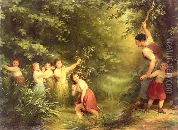 The Cherry Thieves Oil Painting - Fritz Zuber-Buhler
