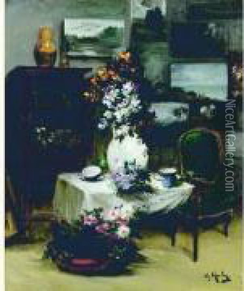 Bouquet Dans L'atelier Oil Painting - Alfred Rouby