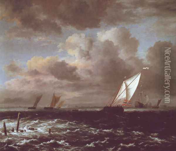 Vessels in a choppy sea Oil Painting - Jacob Van Ruisdael