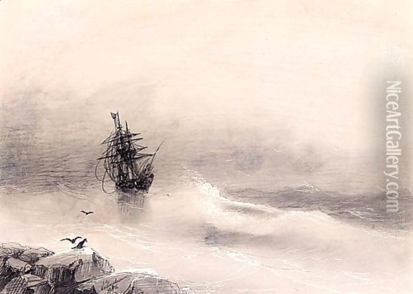 By The Shore In A Stormy Sea Oil Painting - Ivan Konstantinovich Aivazovsky