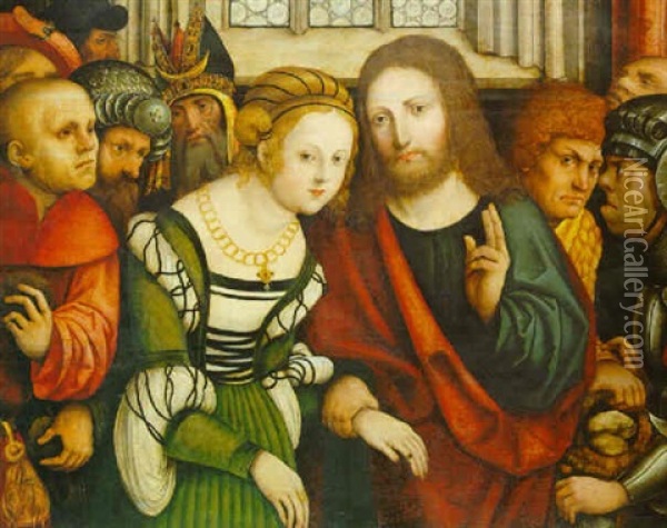 Le Christ Et La Femme Adultere Oil Painting - Lucas Cranach the Elder