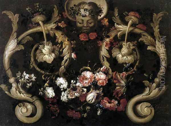 Grotesques with Flowers 1690 Oil Painting - Gabriel De La Corte