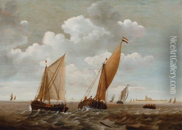 Ships Offshore, Dordrecht Oil Painting - Gerard de Jager