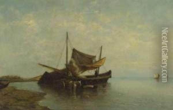 Strand Mit Fischerboot Und Pferdefuhrwerk Oil Painting - Carl Freiherr Von Malchus