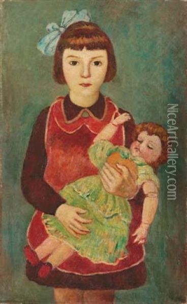 Bambina E Bambola Oil Painting - Piero Marussig