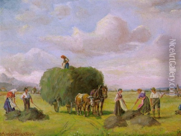 Heuernte In Den Voralpen Oil Painting - Ludwig Mueller-Cornelius