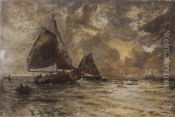 Einlaufende Fischerboote An Der Nordseekuste, Abendstimmung Oil Painting - Paul Koken
