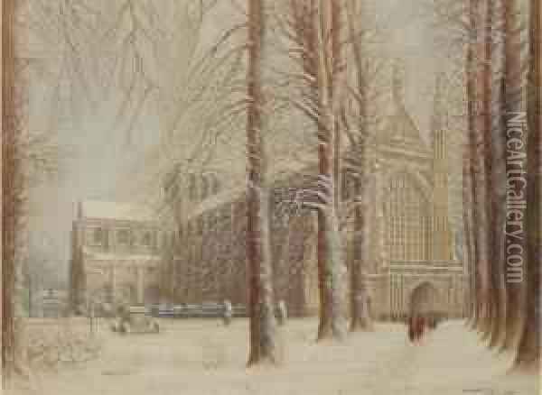 Winchester Cathedral In The Snow Oil Painting - Frederick E.J. Goff