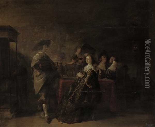 Elegant Company At A Table In An Interior Oil Painting - Pieter Jacobs Codde
