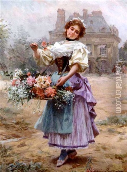 The Flower Girl Oil Painting - Louis Marie de Schryver