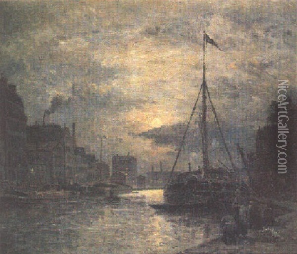 Le Canal Au Clair De Lune Oil Painting - Stanislas Lepine