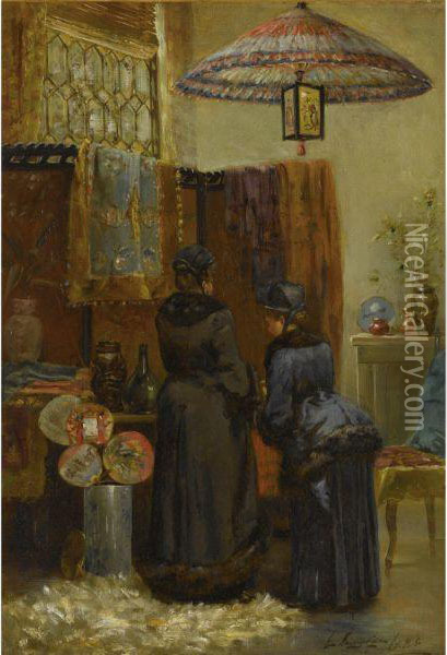 A Quaint Oriental Shop Oil Painting - Elliott Daingerfield