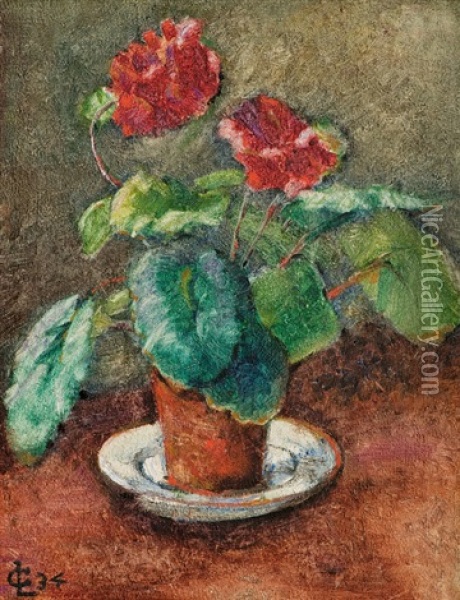 Stillleben Mit Roten Blumen Oil Painting - Lionel Townsend Crawshaw