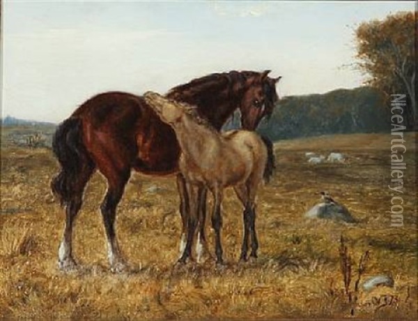 A Horse And A Foal Oil Painting - Valdemar Henrik Nicolaj Irminger