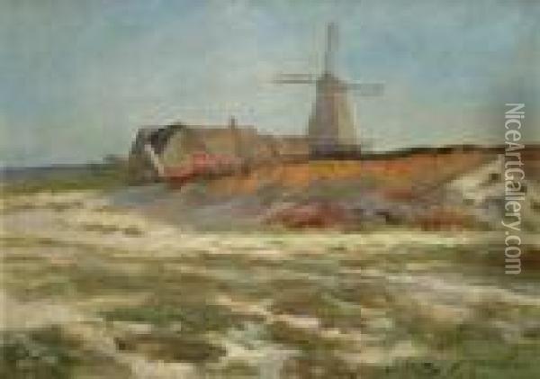 Kustenlandschaft Mit Windmuhle Oil Painting - Friedrich Wilhelm Schwinge