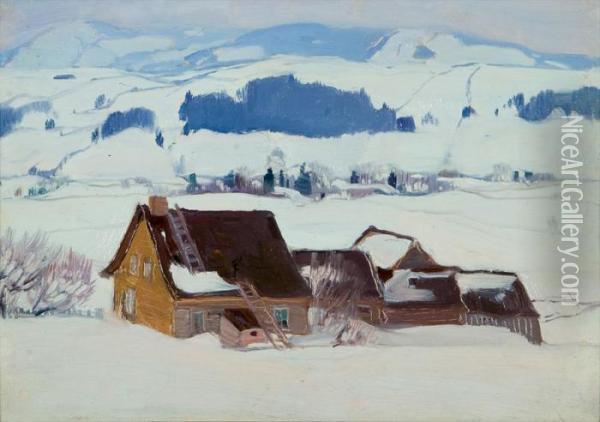 Ferme Du Rang St. Laurent: Baie St. Paul Oil Painting - Clarence Alphonse Gagnon