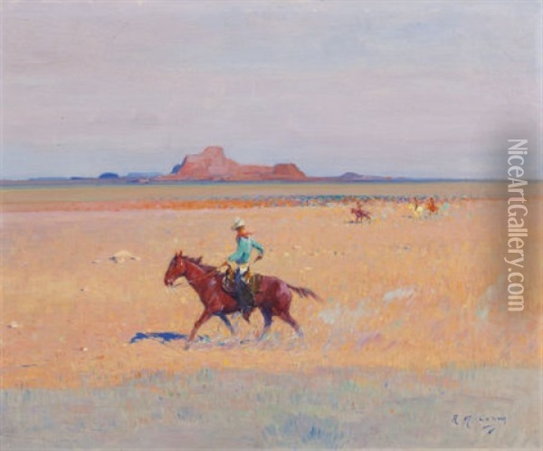 Pursuit, Apache Coventry Oil Painting - Allen Gilbert Cram