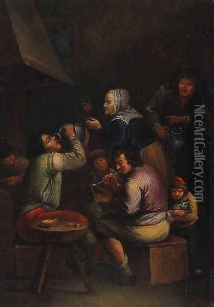 Peasants drinking and smoking in a Tavern Oil Painting - Egbert van the Elder Heemskerk