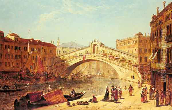 A View of the Rialto Bridge, Venice Oil Painting - James Holland