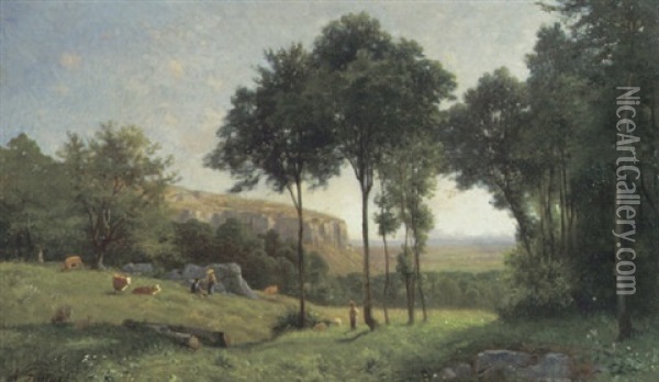 Landschaft Mit Vieh Oil Painting - Clement Alphonse Antonin Fanart